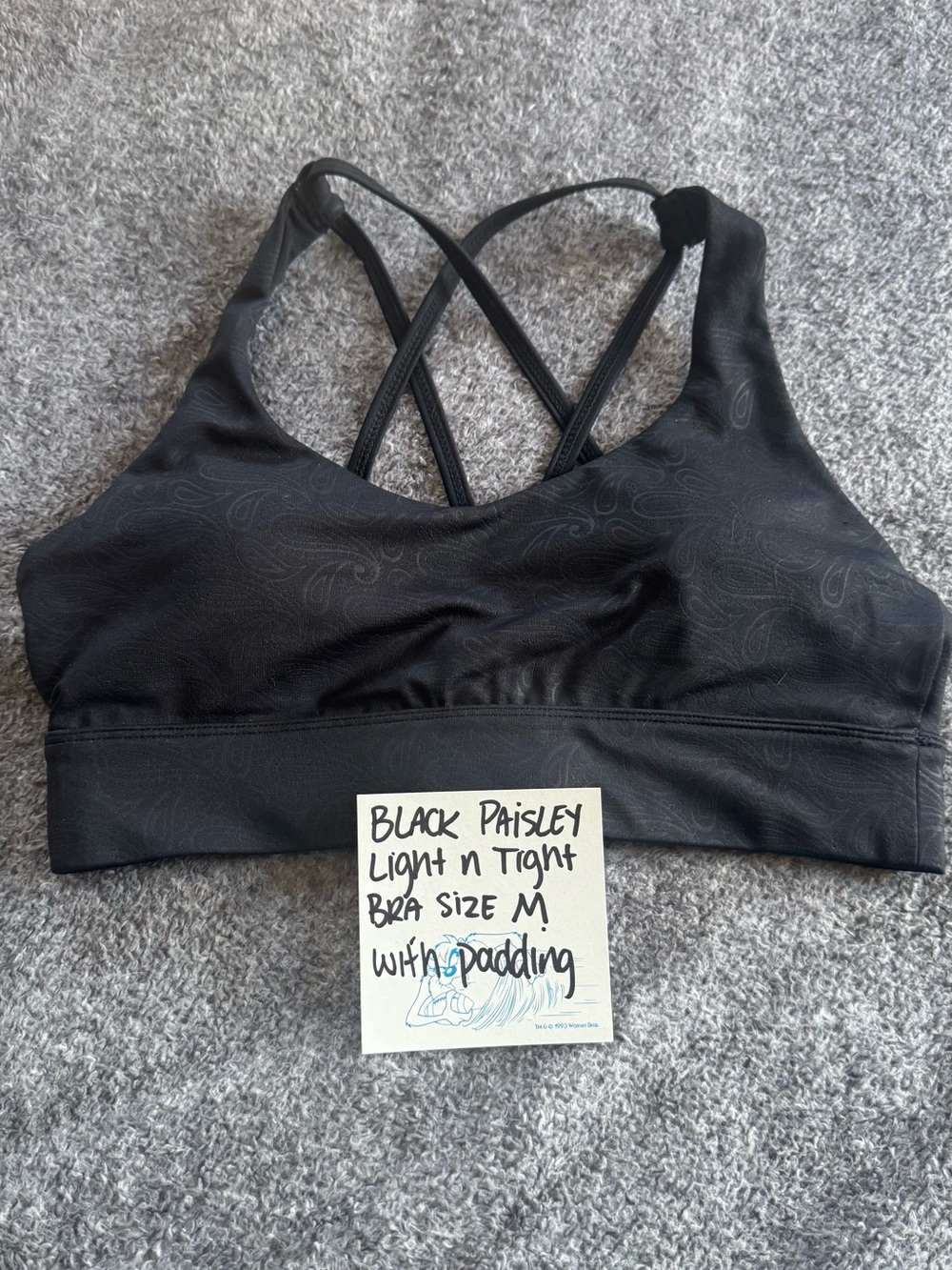 Black Paisley Light n Tight Sports Bra with Cross-Back Straps
